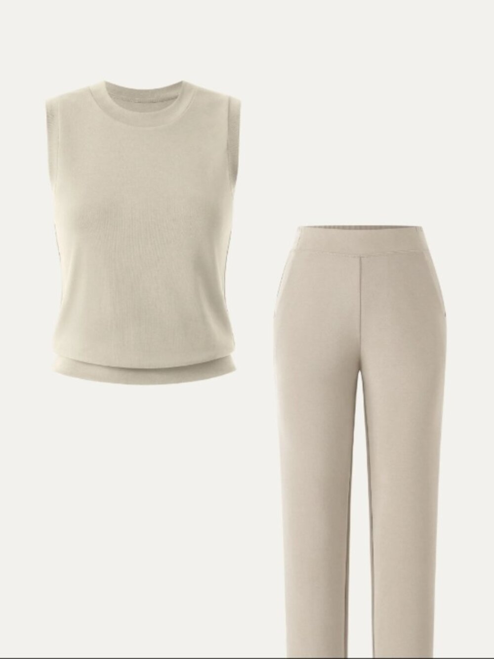 2Pcs Set Crewneck Tee & Mid Rise Tapered with Pockets - Morning Mist